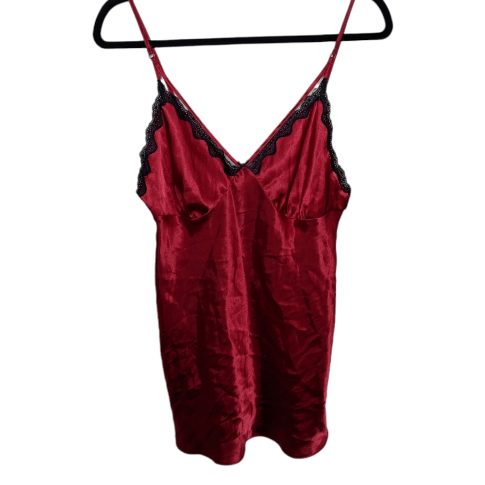 Ambrielle Red Silky Slip with Lace Trim Size M 💋